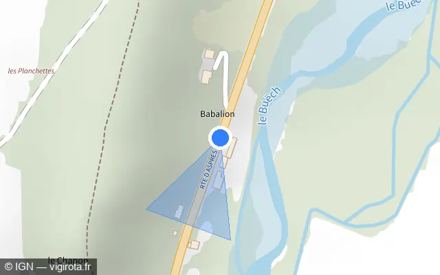 Vue plan de l'emplacement du radar de vitesse moyenne à Aspremont sur Route d'Aspres / D 1075 / E 712