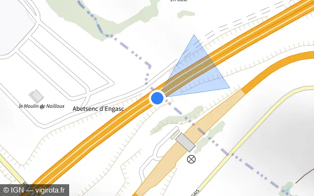 Vue plan de l'emplacement du radar de vitesse moyenne à Nailloux sur A 66 / E 09 / L'Ariégeoise