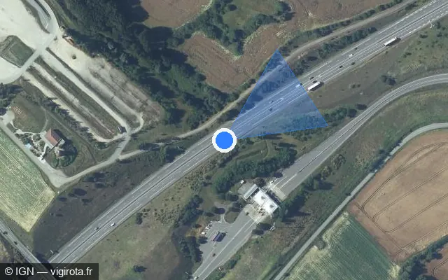 Vue satellite de l'emplacement du radar de vitesse moyenne à Nailloux sur A 66 / E 09 / L'Ariégeoise