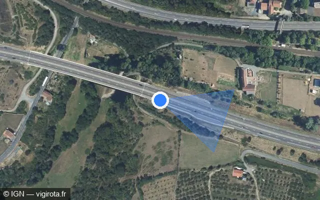 Vue satellite de l'emplacement du radar de vitesse moyenne à Vindry-sur-Turdine sur A 89 / E 70 / La Transeuropéenne