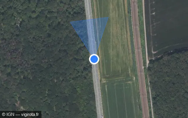 Vue satellite de l'emplacement du radar de vitesse moyenne à Chevilly sur D 2020