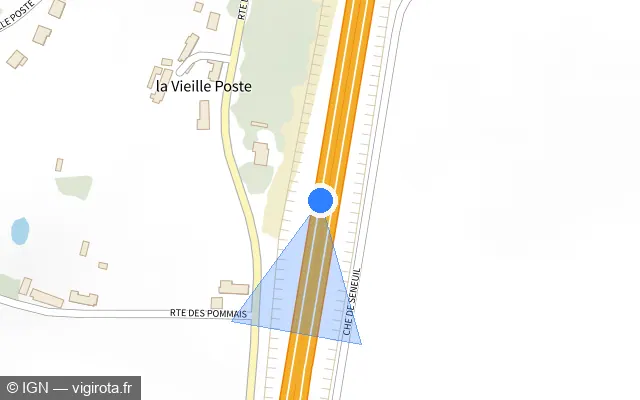Vue plan de l'emplacement du radar de vitesse moyenne à Magny-Cours sur N 7