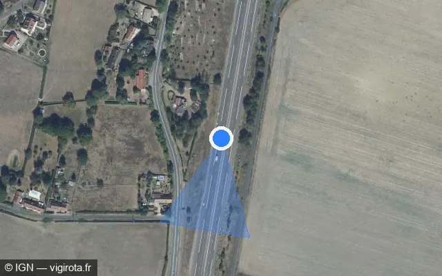 Vue satellite de l'emplacement du radar de vitesse moyenne à Magny-Cours sur N 7