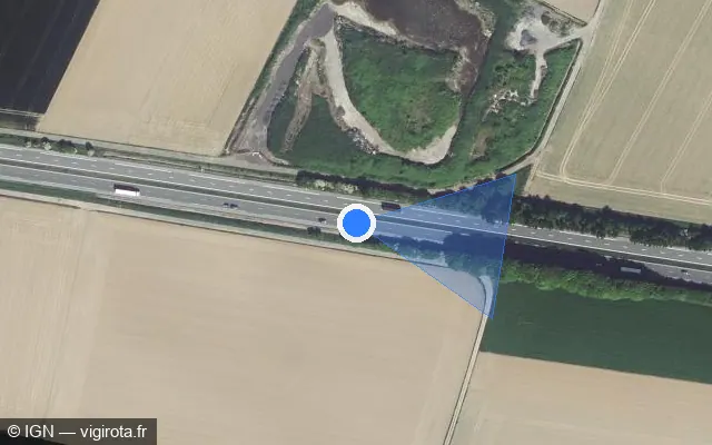 Vue satellite de l'emplacement du radar de vitesse moyenne à Baisieux sur A 27 / E 42