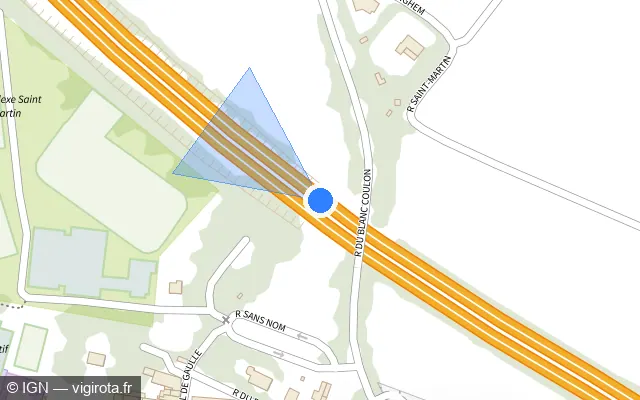 Vue plan de l'emplacement du radar de vitesse moyenne à Ennetières-en-Weppes sur A 25 / E 42 / Autoroute vers la Mer
