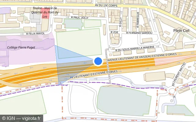 Vue plan de l'emplacement du radar de vitesse moyenne à Toulon sur Avenue Estienne d'Orves