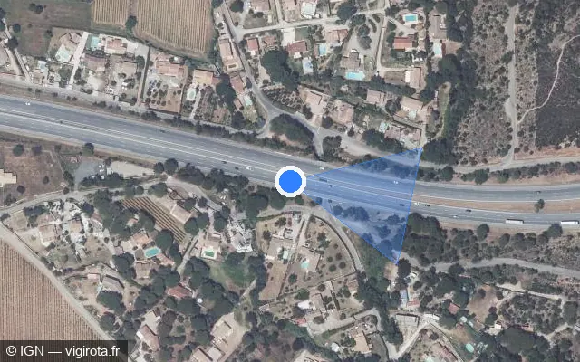 Vue satellite de l'emplacement du radar de vitesse moyenne à Vidauban sur A 8 / E 80 / La Provençale