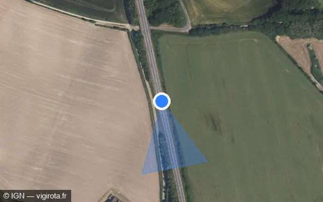 Vue satellite de l'emplacement du radar de vitesse moyenne à Saint-Langis-lès-Mortagne sur D 401