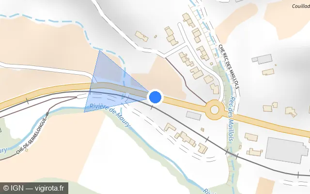 Vue plan de l'emplacement du radar de vitesse moyenne à Maury sur D 117