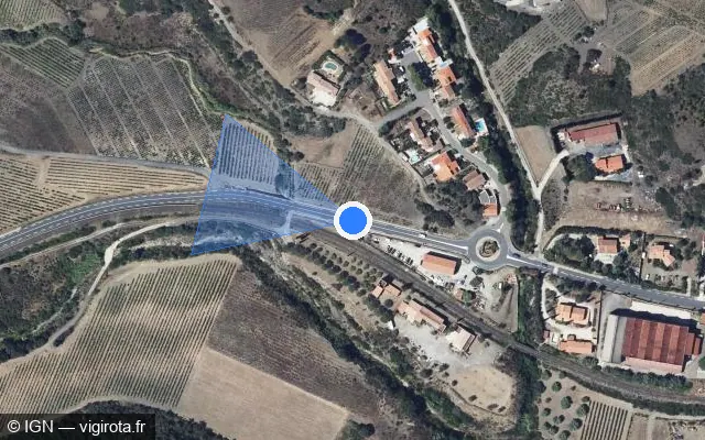 Vue satellite de l'emplacement du radar de vitesse moyenne à Maury sur D 117