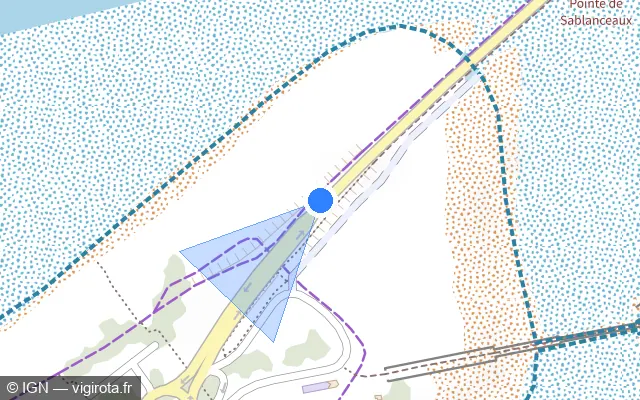 Vue plan de l'emplacement du radar de vitesse moyenne à Rivedoux-Plage sur D 735