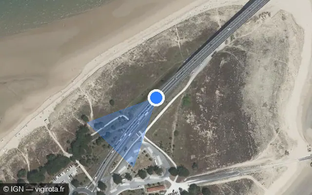Vue satellite de l'emplacement du radar de vitesse moyenne à Rivedoux-Plage sur D 735