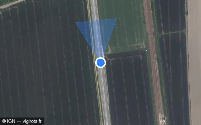Vue satellite de l'emplacement du radar de vitesse moyenne à Cercottes sur D 2020