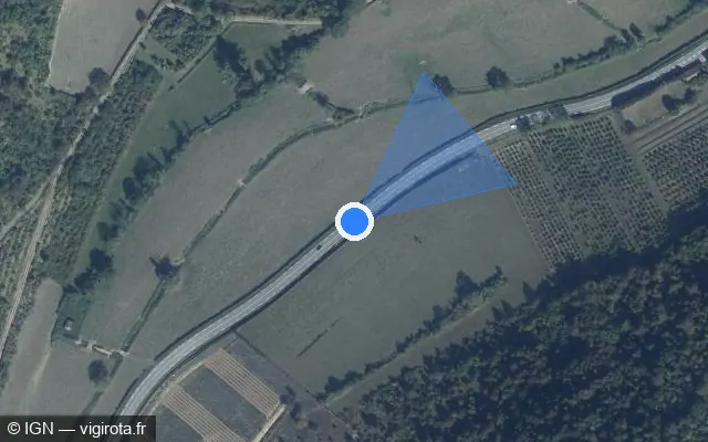 Vue satellite de l'emplacement du radar de vitesse moyenne à Auxey-Duresses sur D 973