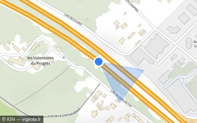 Vue plan de l'emplacement du radar de vitesse moyenne à Linas sur N 104 / La Francilienne