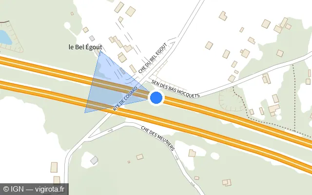 Vue plan de l'emplacement du radar de vitesse moyenne à Marcoussis sur N 104 / La Francilienne