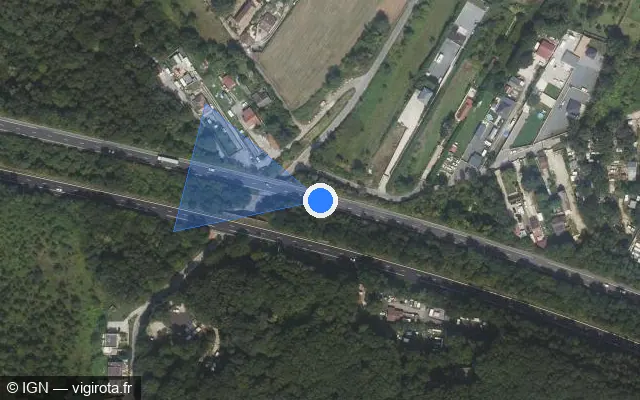 Vue satellite de l'emplacement du radar de vitesse moyenne à Marcoussis sur N 104 / La Francilienne