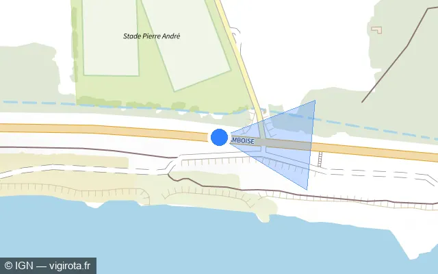 Vue plan de l'emplacement du radar de vitesse moyenne à Noizay sur Route d'Amboise / D 952