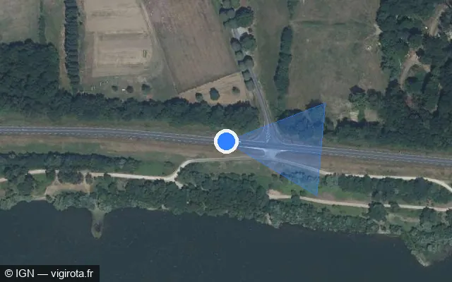 Vue satellite de l'emplacement du radar de vitesse moyenne à Noizay sur Route d'Amboise / D 952