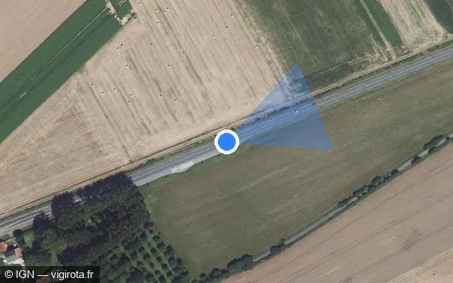 Vue satellite de l'emplacement du radar de vitesse moyenne à Bailleulval sur N 25