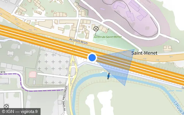 Vue plan de l'emplacement du radar de vitesse moyenne à La Penne-sur-Huveaune sur A 50 / Autoroute Est