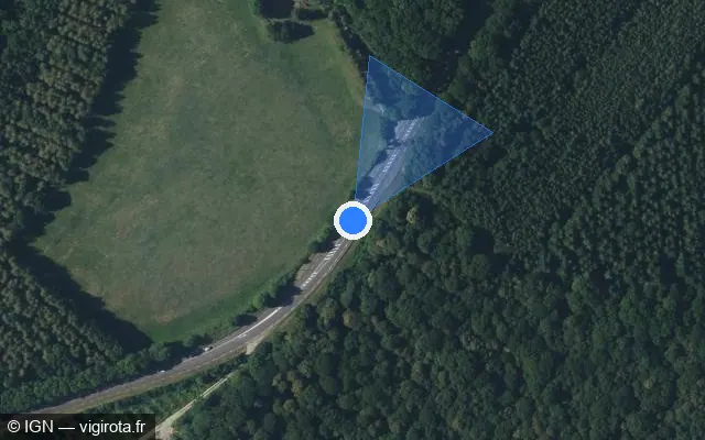 Vue satellite de l'emplacement du radar de vitesse moyenne à Tilly sur Route de Vernon / D 181
