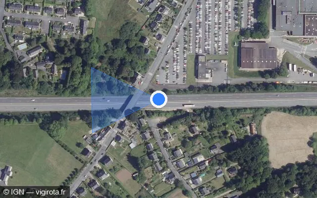 Vue satellite de l'emplacement du radar de vitesse moyenne à Quimperlé sur N 165 / E 60 / Voie Express de Nantes à Brest