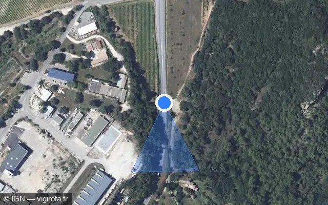 Vue satellite de l'emplacement du radar de vitesse moyenne à Tresques sur Route Nationale / D 6086