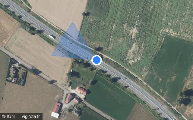 Vue satellite de l'emplacement du radar de vitesse moyenne à Sérézin-de-la-Tour sur A 48 / E 711 / Autoroute du Dauphiné