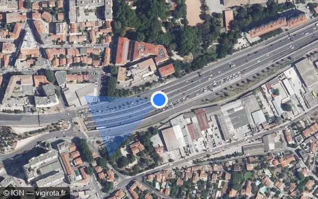 Vue satellite de l'emplacement du radar de vitesse moyenne à Toulon sur A 50 / La Toulonnaise