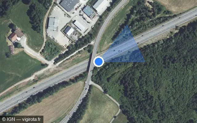 Vue satellite de l'emplacement du radar de vitesse moyenne à Eteaux sur A 410 / E 712