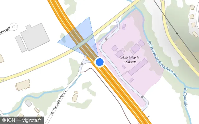 Vue plan de l'emplacement du radar de vitesse moyenne à Brive-la-Gaillarde sur A 20 / E 09 / L'Occitane