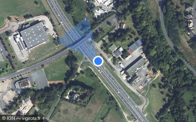 Vue satellite de l'emplacement du radar de vitesse moyenne à Brive-la-Gaillarde sur A 20 / E 09 / L'Occitane