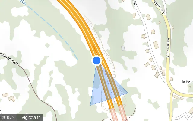 Vue plan de l'emplacement du radar de vitesse moyenne à Noailles sur A 20 / E 09 / L'Occitane