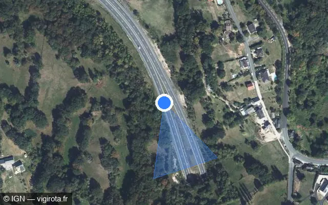 Vue satellite de l'emplacement du radar de vitesse moyenne à Noailles sur A 20 / E 09 / L'Occitane