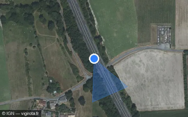 Vue satellite de l'emplacement du radar de vitesse moyenne à Saint-Martial-de-Mirambeau sur A 10 / E 05 / L'Aquitaine