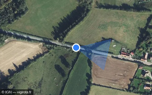 Vue satellite de l'emplacement du radar de vitesse moyenne à Wirwignes sur Rue de Boulogne / D 341