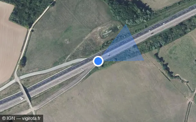 Vue satellite de l'emplacement du radar de vitesse moyenne à Sassangy sur N 80 / E 607
