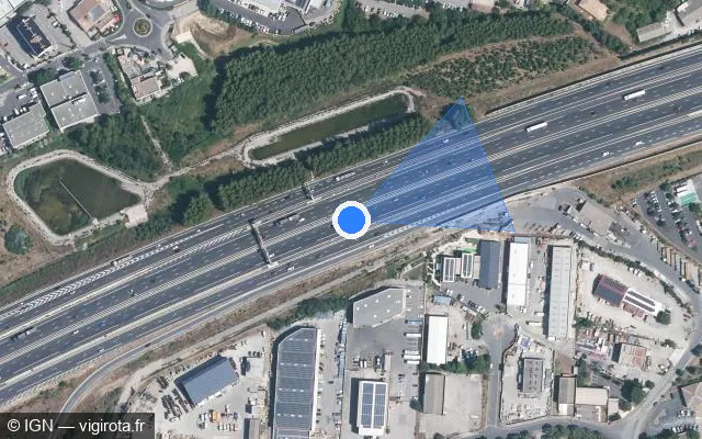 Vue satellite de l'emplacement du radar de vitesse moyenne à Saint-Jean-de-Védas sur A 9 / E 15 / E 80 / La Languedocienne