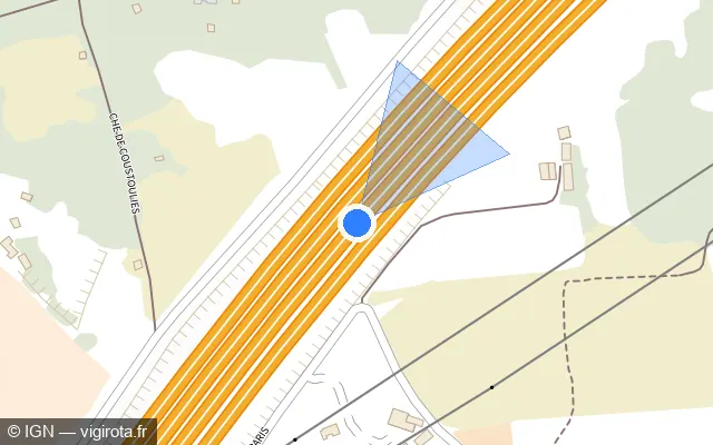 Vue plan de l'emplacement du radar de vitesse moyenne à Baillargues sur A 9 / E 15 / E 80 / La Languedocienne