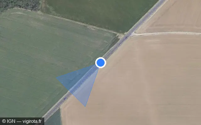 Vue satellite de l'emplacement du radar de vitesse moyenne à Augerville-la-Rivière sur D 2152
