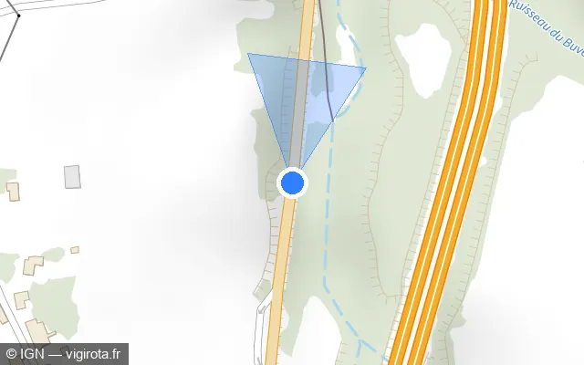 Vue plan de l'emplacement du radar fixe à Reventin-Vaugris sur Montée du Grand Pavé / N 7