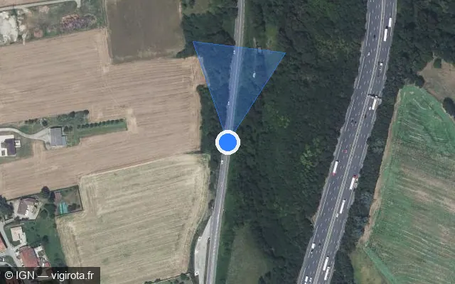 Vue satellite de l'emplacement du radar fixe à Reventin-Vaugris sur Montée du Grand Pavé / N 7