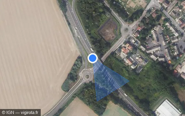 Vue satellite de l'emplacement du radar fixe à Moisselles sur D 301