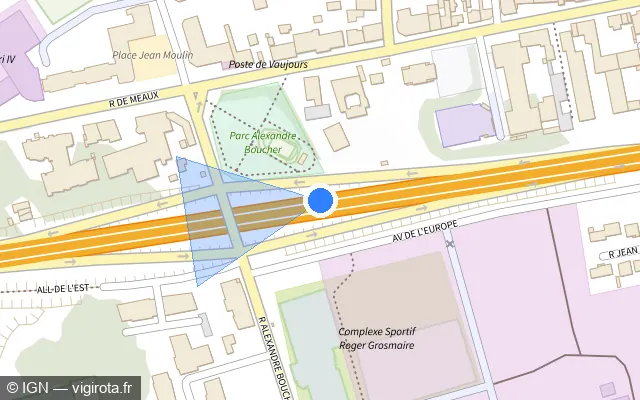 Vue plan de l'emplacement du radar fixe à Vaujours sur D 933