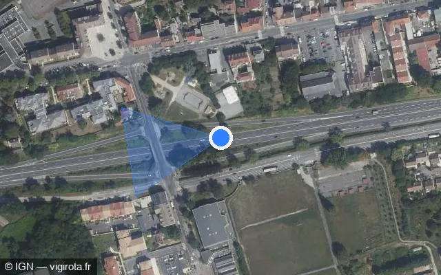 Vue satellite de l'emplacement du radar fixe à Vaujours sur D 933