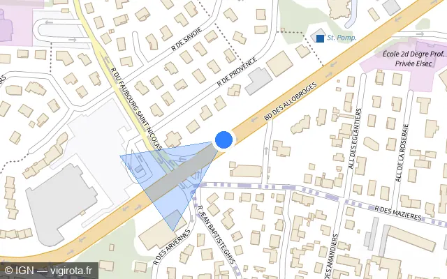 Vue plan de l'emplacement du radar fixe à Dijon sur Boulevard des Allobroges