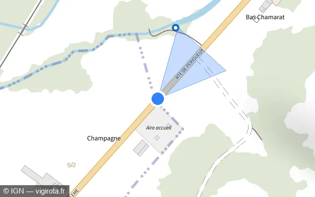 Vue plan de l'emplacement du radar fixe à Chancelade sur Route d'Angoulême / D 939
