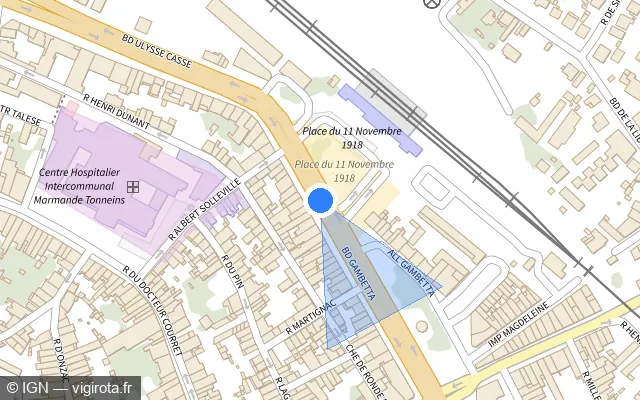 Vue plan de l'emplacement du radar fixe à Marmande sur Boulevard Gambetta / D 813