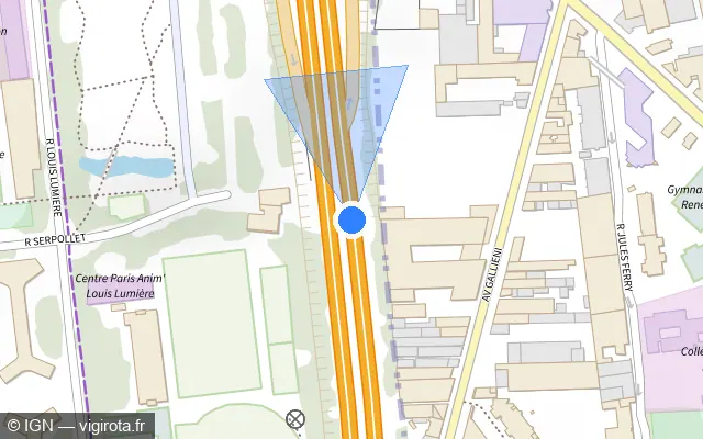 Vue plan de l'emplacement du radar fixe à Bagnolet sur E 15 / Boulevard Périphérique Extérieur